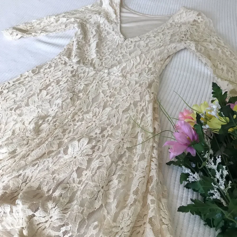 Lush Cream Lace Flowy Dress - Picture 2 of 8